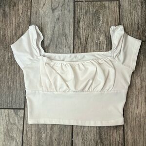 SHEIN Cream Crop Top with Ruched Bustier Style